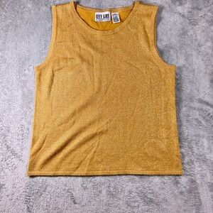 VTG City Girl Metallic Gold Shimmer Sweater Tank Top Womens M Retro